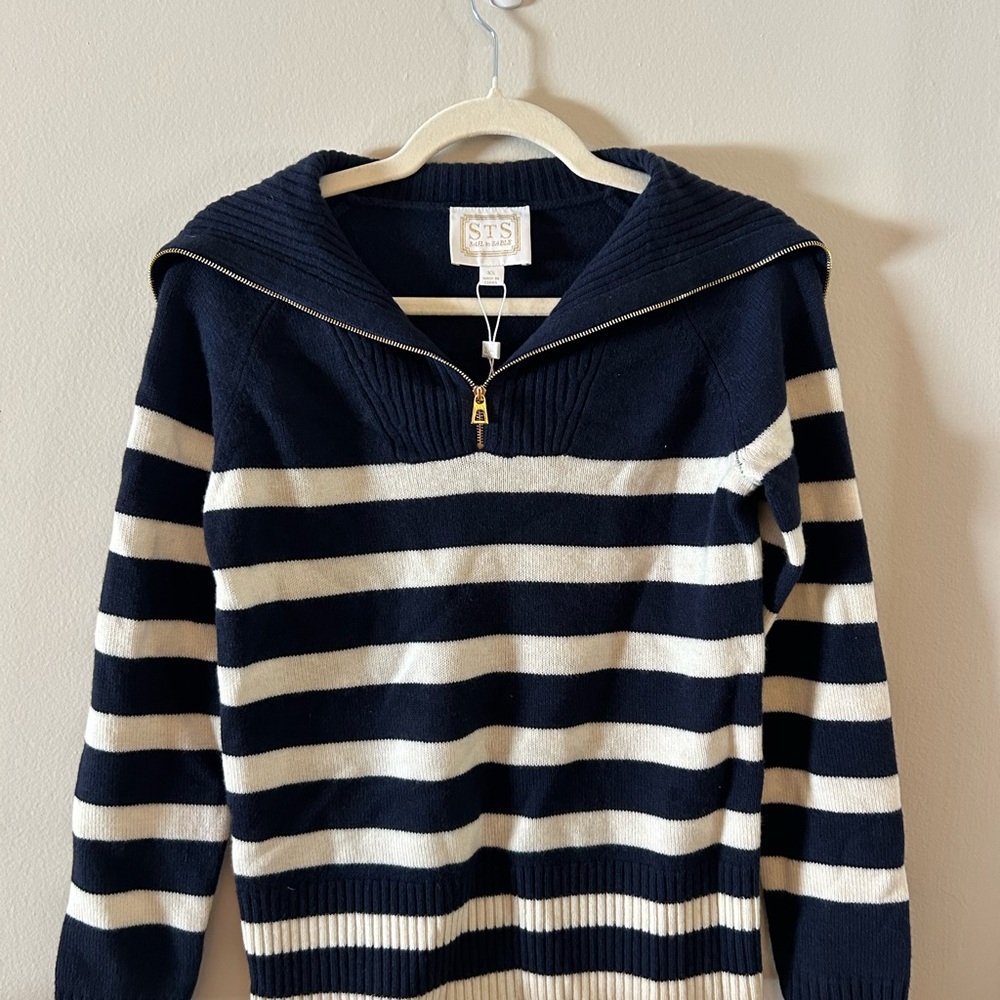 Sail to Sable Wool Navy and Cream Sweater